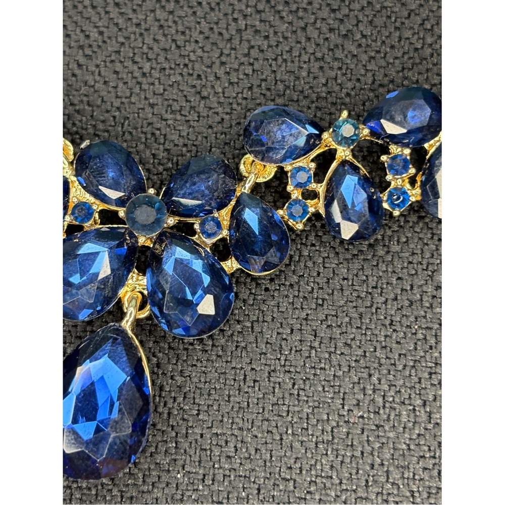 Gold-Tone Blue Crystal Necklace & Earrings Set‎ - Picture 7 of 16